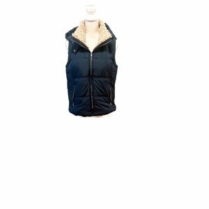 BE COOL teal puffer vest with tan fleece collar Size large